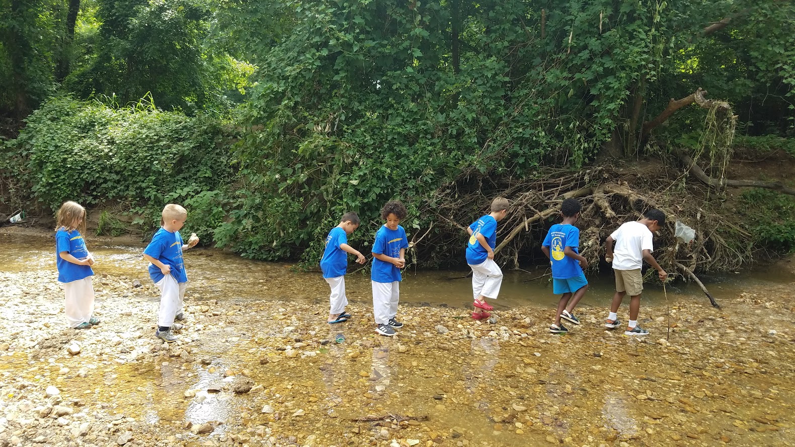 Kids playing and exploring in creek