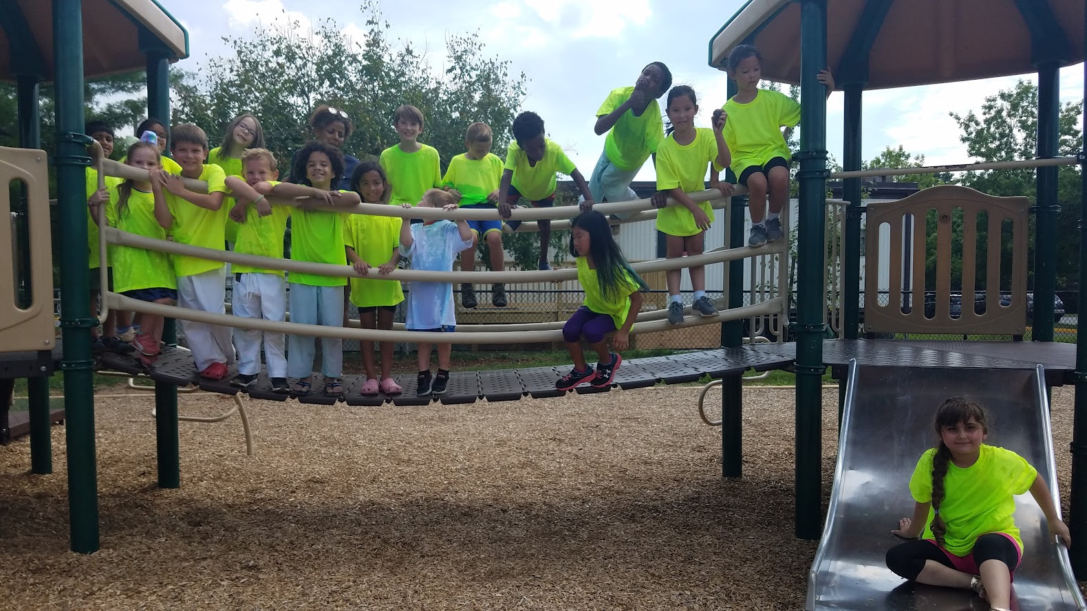 Group photo with slide